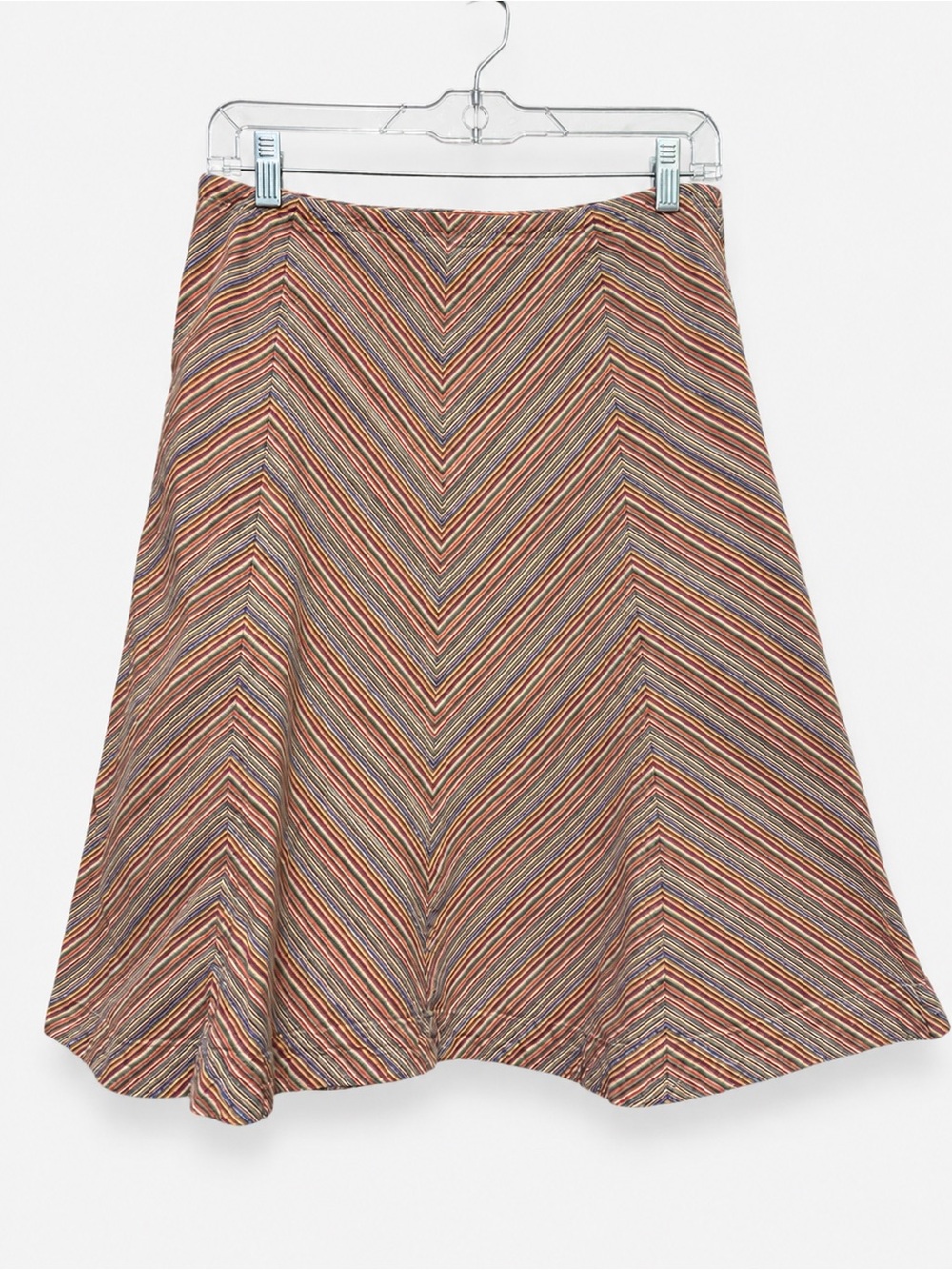 Chevron Stripe A-Line Midi Skirt — Multicolor